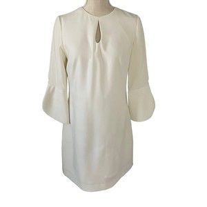 White House Black Market Petal-Sleeve‎ White Shift Dress Size 4